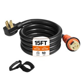 VEVOR Generator Cord, 15FT Generator Power Cord w/ Plug in & Out Pin of Inlet Box Side, 50AMP SS2-50R/CS6375 Style Inlets Cable, 12000W Extension