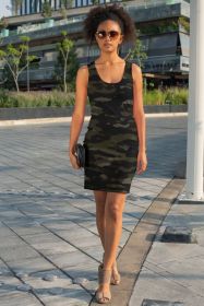 Dark Camouflage Pattern Mosaic Style Plakat Sublimation Cut & Sew Dress (size: medium)