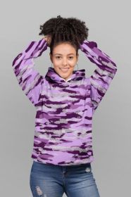 Purple Camouflage Pattern Mosaic Style Plakat UNISEX Sublimation Hoodie (size: X-Large)