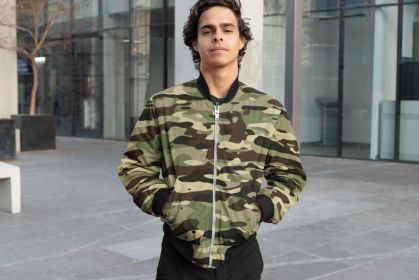 Camouflage Pattern Plakat Bomber Jacket (size: medium)
