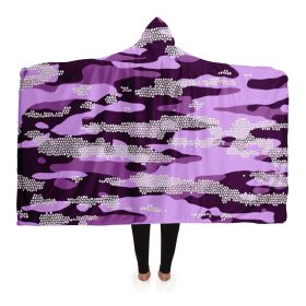 Purple Camouflage Pattern Mosaic Style Plakat Hooded Blanket (Type: Micro Fleece, size: Adult)