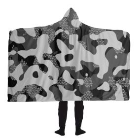 Grey Pattern Camouflage & Mosaic Style Plakat Hooded Blanket (Type: Micro Fleece, size: Youth)