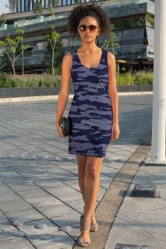 Dark Blue Camouflage Pattern Plakat Sublimation Cut & Sew Dress (size: small)