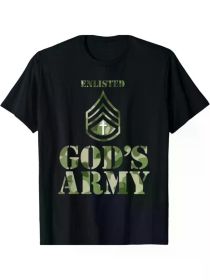 Men's "Army of God" Camouflage Cotton T-Shirt - Breathable and Comfortable Fit, Easter Bunny Design Black with green and white camouflage print (Color: Black, size: XXL)