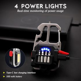Versatile Mini COB Work Light With Multi-Tool Functions And Rechargeable LED - Includes Stand, Carabiner, Window Breaker, And Bottle Openereable, (Color: Black)